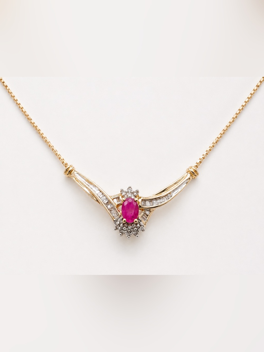 Vintage Italian ADL 10k Gold Ruby & Baguette Diamond Designer Necklace 4.3 grams - Picture 15 of 16
